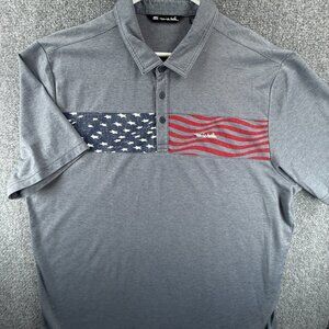 Travis Mathew USA Flag Polo Shirt Gray 2XL Peru Short Sleeve Collared Golf Men